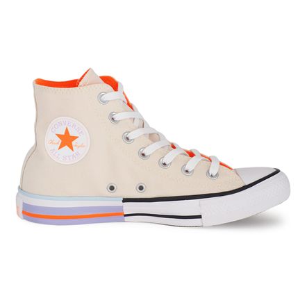 Tênis Converse Chuck Taylor All Star Hi Bege Claro/Lilás - Espaco Tenis