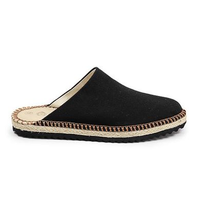 visão lateral Mule Espadrille Perky Plataforma Lona na cor preto