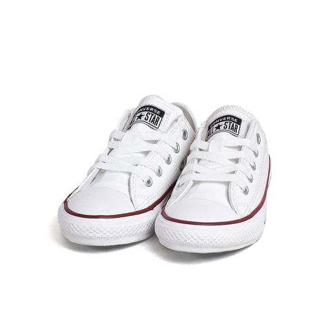 Tênis Converse All Star Chuck Taylor Kids Couro - Branco/ Vermelho/ Marinho