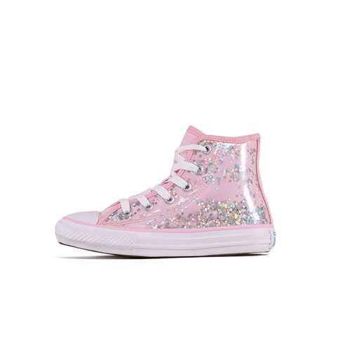 ALL STAR CHUCK TAYLOR ROSA CHICLETE GLITTER CANO LONGO INFANTIL